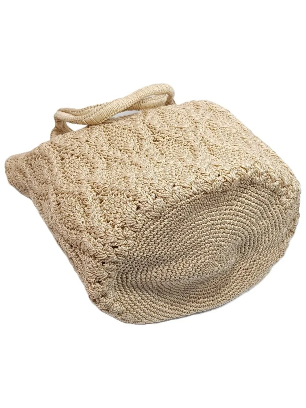 The Sak Hand Crochet Tan Shoulder Bag Double Strap 10"x12"x9" with 9" drop - Picture 7 of 9